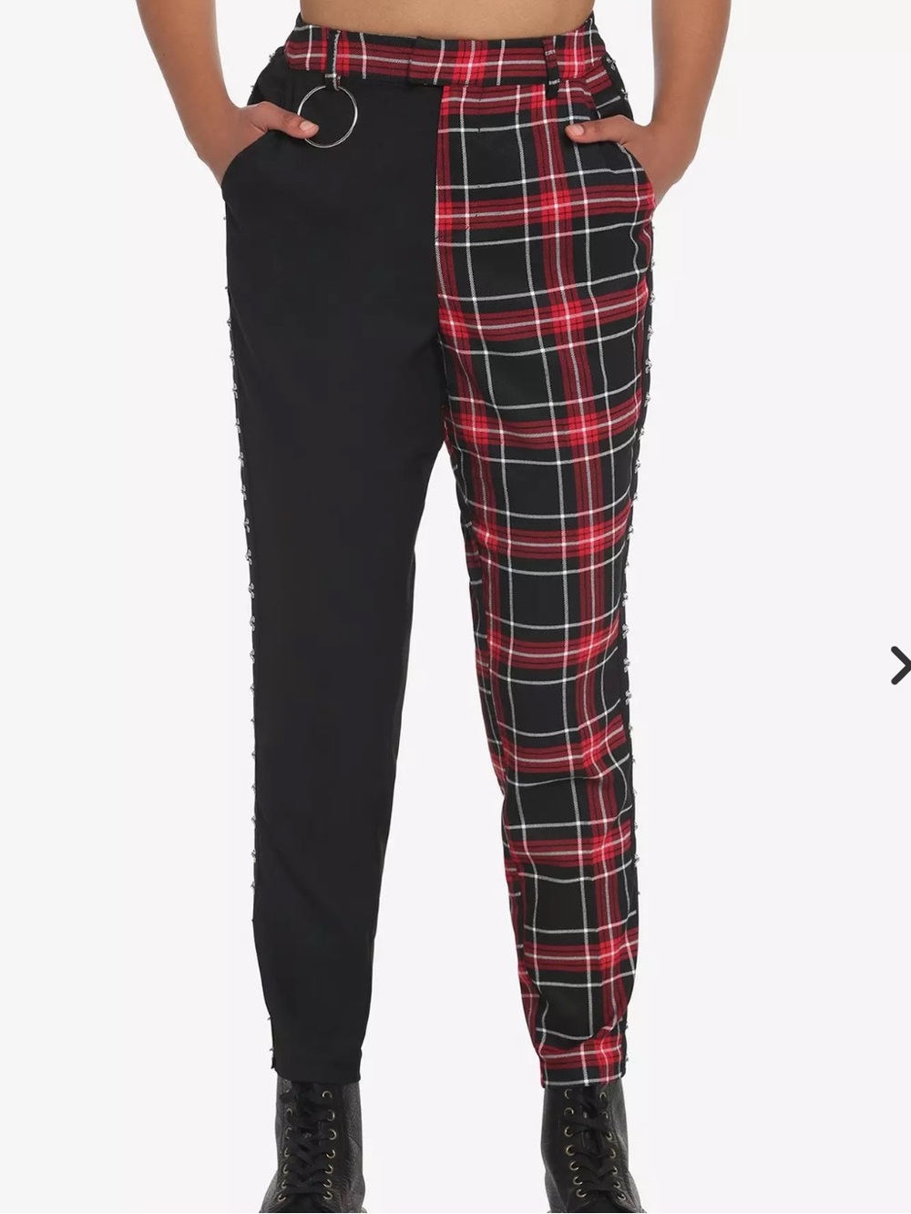 Hot Topic Black And Red Plaid Split Pants Trousers L Chain Punk Emo